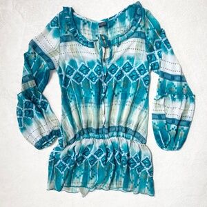 VTG JOYCE LESLIE Sheer Tunic Shirt Dress hippie‎ Beach Cover-Ups Print Pattern